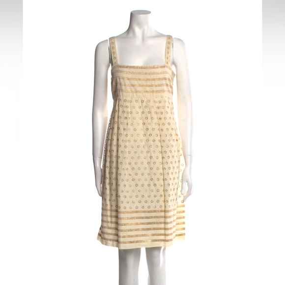 DVF Gold Embroidered Stripe PolkaDot Babydoll Dress - Picture 4 of 9